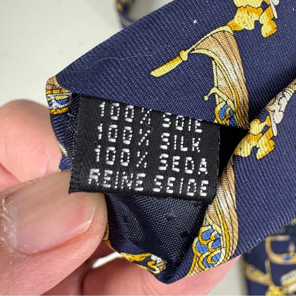 Trevisan Venezia Silk Elegant Navy and Gold Mens Tie Gondola Print Made in Italy - Picture 9 of 16